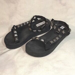 Steve Madden Black Studded Platform Sandals Womens 8M Punk Sporty Strappy